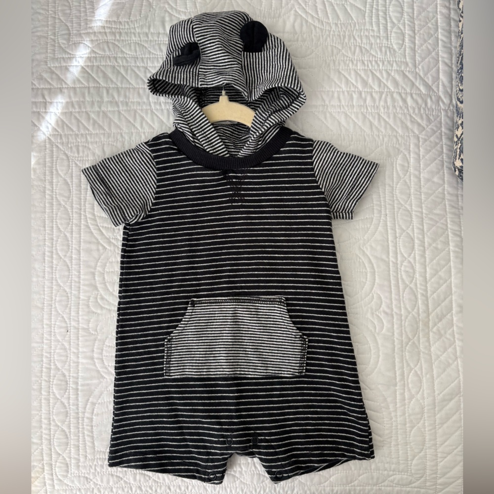 Carter's Black and White Striped Romper with Ears